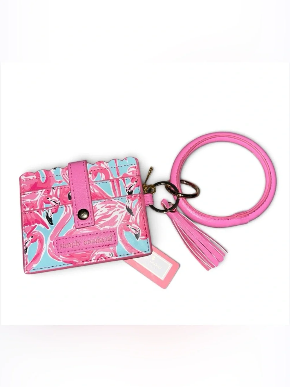 Simply Southern Pink Flamingo Wristlet Card Holder with Tassel Keyring
